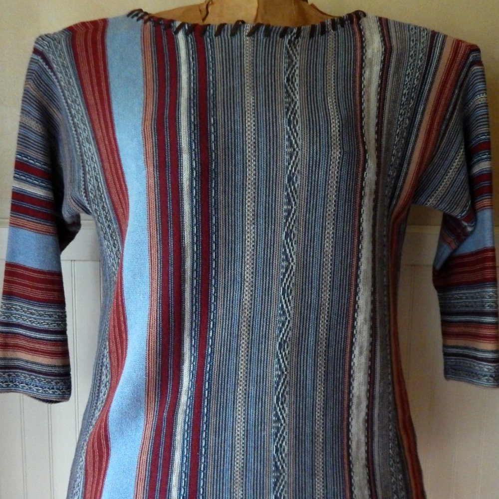 Chaps SMALL Textured Multi Colored Striped Sweater